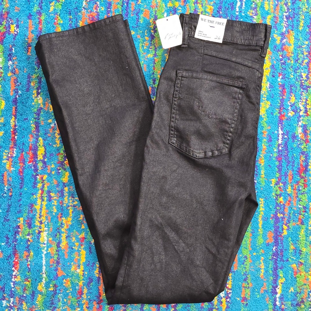 NWT We The Free Xena Jeans Black Coated Slim Straight High Rise‎ Women 26